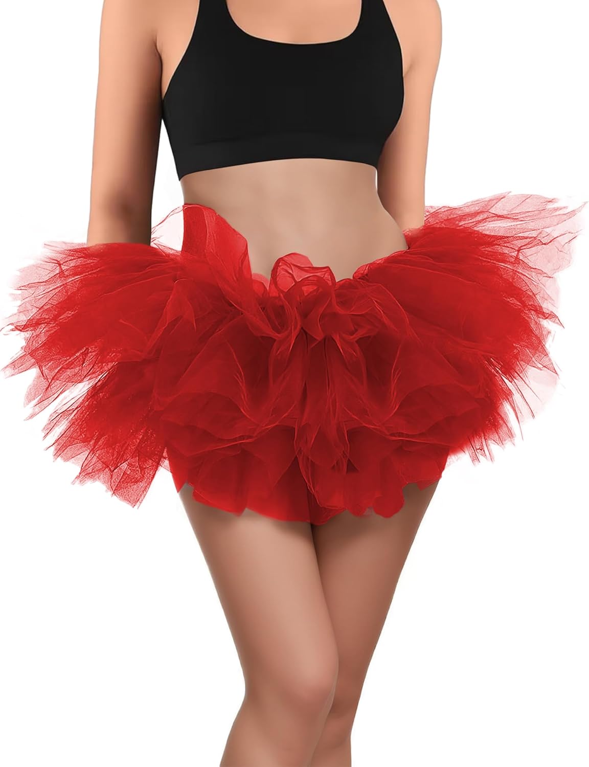 bfons tutus for women adult 5 layered tutu tulle skirts costumes for womens tutu skirts for girls teens halloween ballet one size red