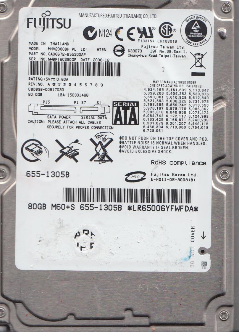 中古】「非常に良い」mhv2080bh PL、PN ca06672-b55300ap、Fujitsu 80