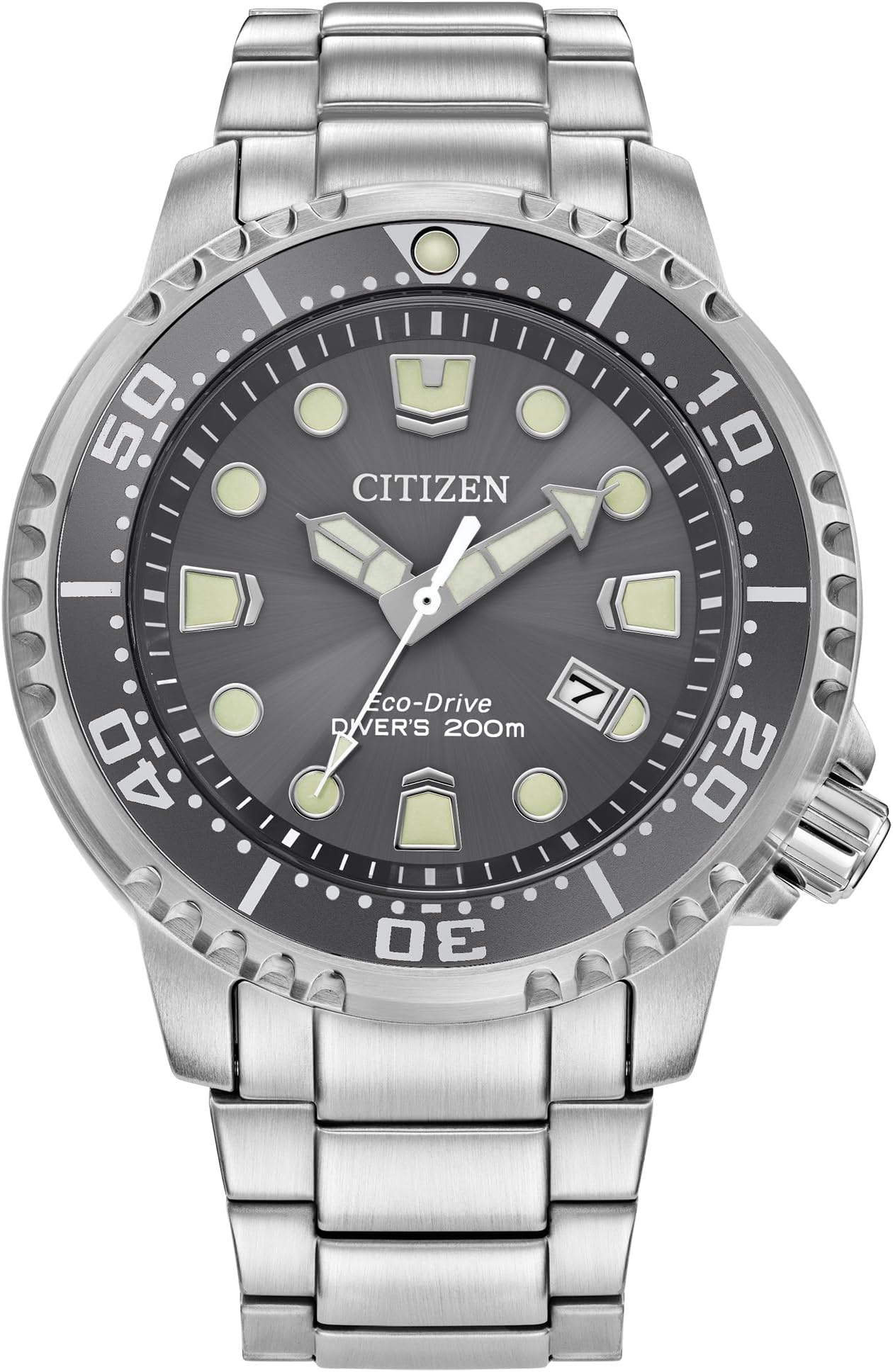 Citizen Mens Stainless Steel Promaster Dive Eco-Drive Grey Dial Analog Watch Bn0167-50H, Band Color:Silver