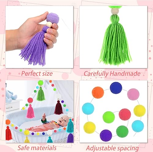 Miniatura 4 de Guirnalda de borlas con pompones de arco iris, pancarta de Navidad colorida para colgar en la pared, guirnalda de borlas bohemia para aula, hogar,