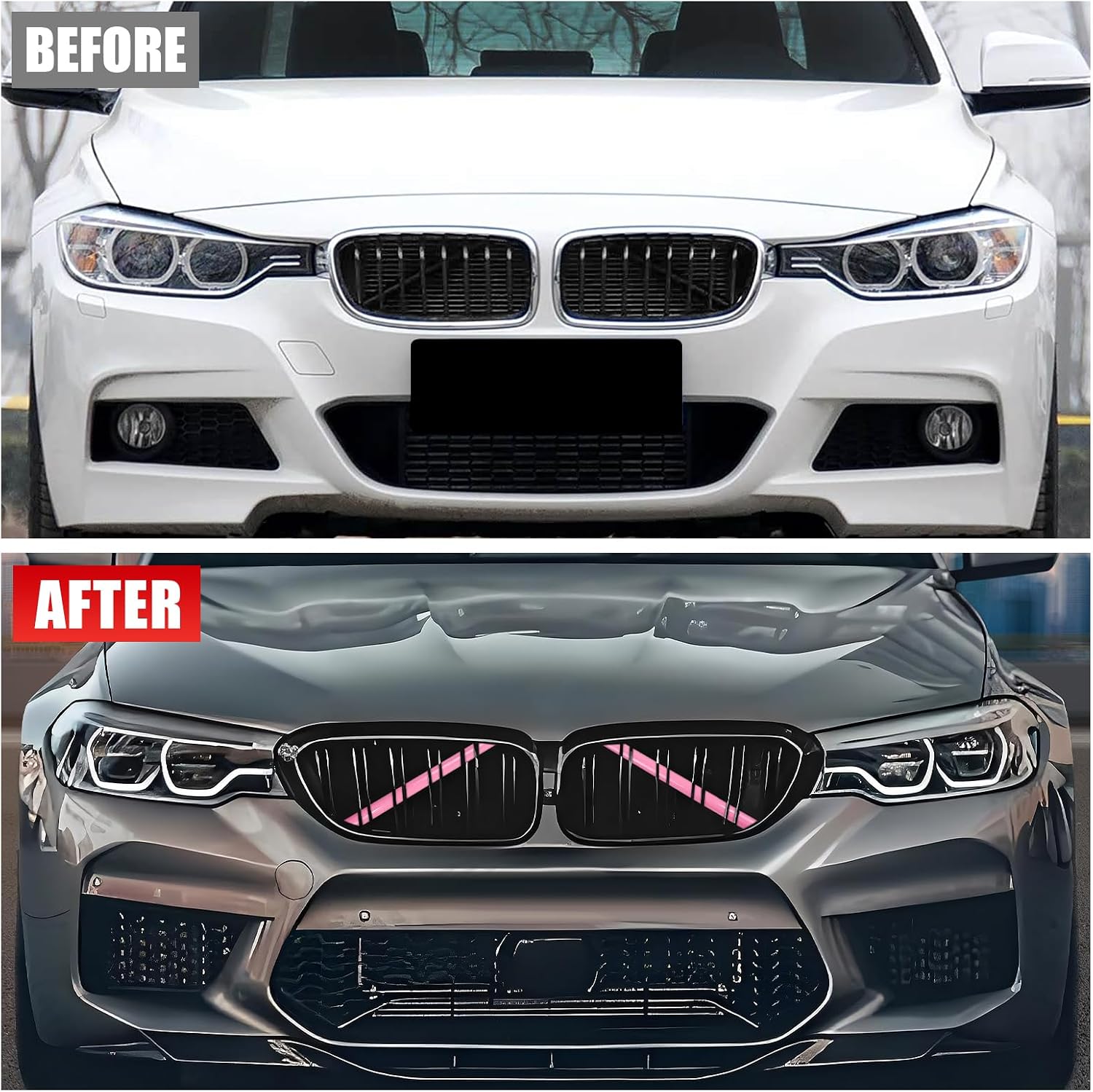 Compatible with BMW Grill Inserts Trims F90 F30 G30 F20 F22 F32 G32 G11 G12 M5 For 1 2 3 4 5 6 7 Series Compatible with BMW V Brace Wrap Covers Pink Grill Stripes Wrap Accessories