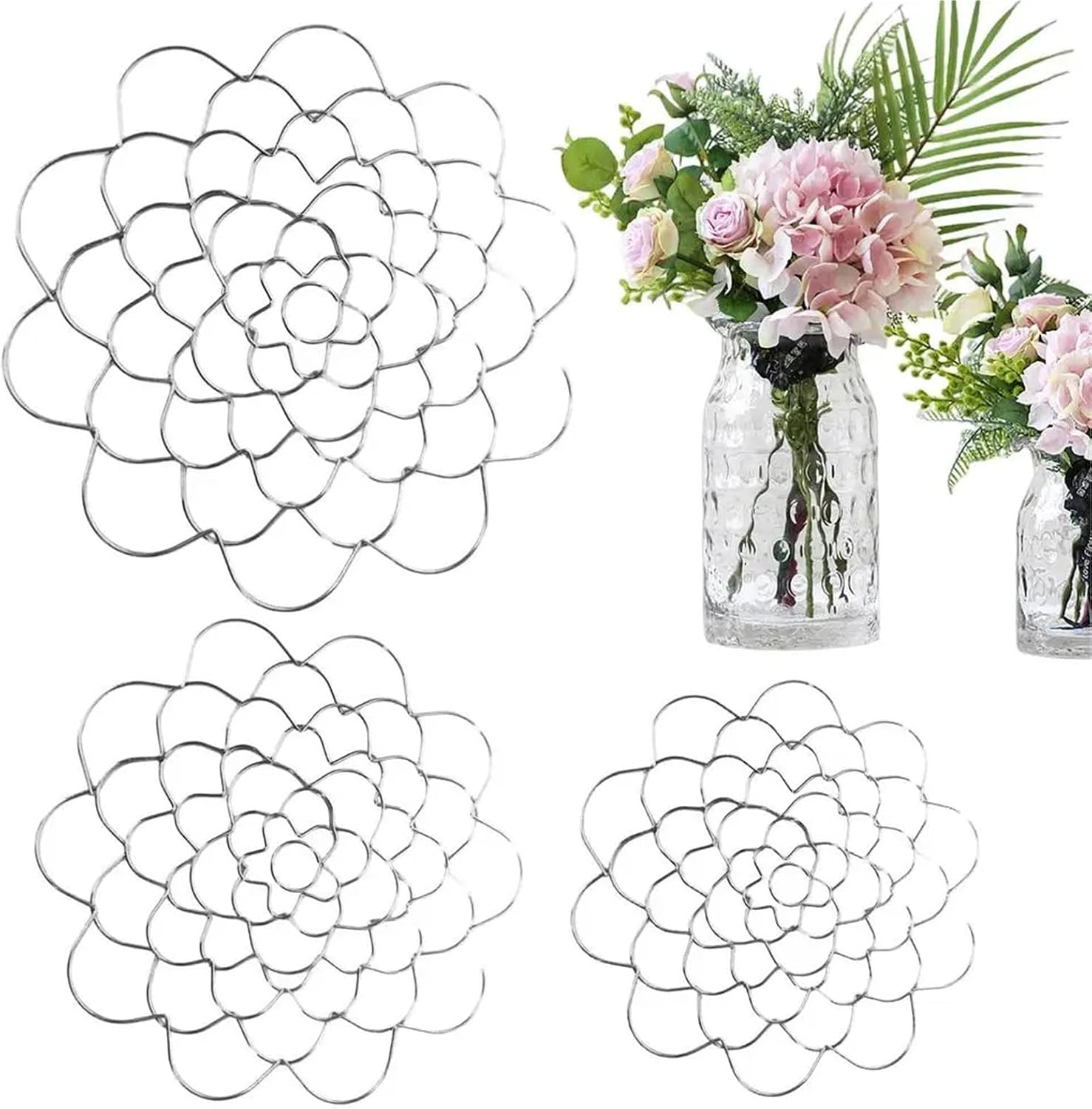 Floral Grid for Vase 4 Set/12 Pcs Wearable Flower Arranger Holder – Reusable Bouquet Twisters for Vase Arrangement(Silver)