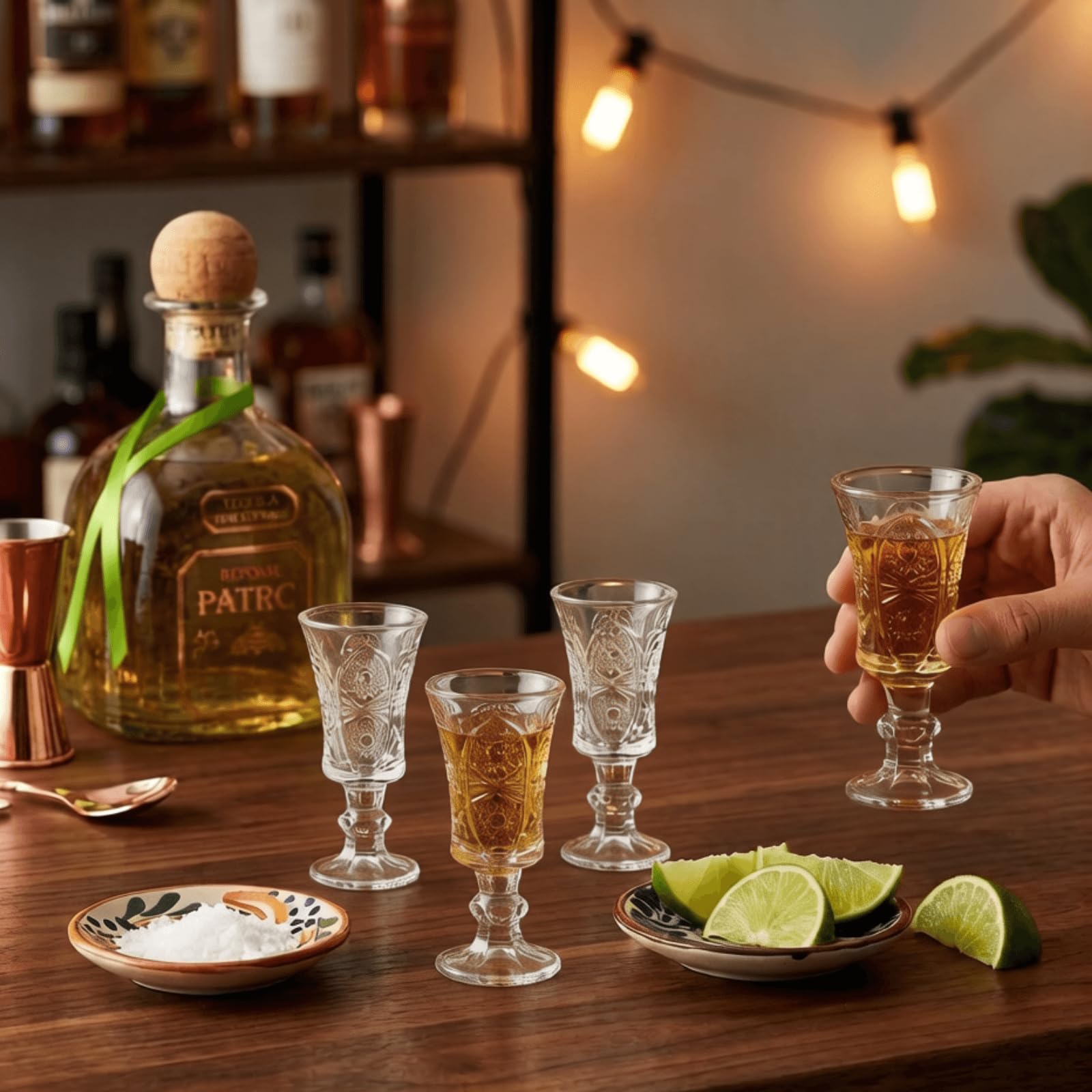 Youeon Juego de 12 vasos de chupito de 1.5 onzas, vasos de chupito de vidrio grabado con base pesada, vasos pequeños para tequila, whisky, vodka, licor, mini vasos cordiales para bar de fiesta