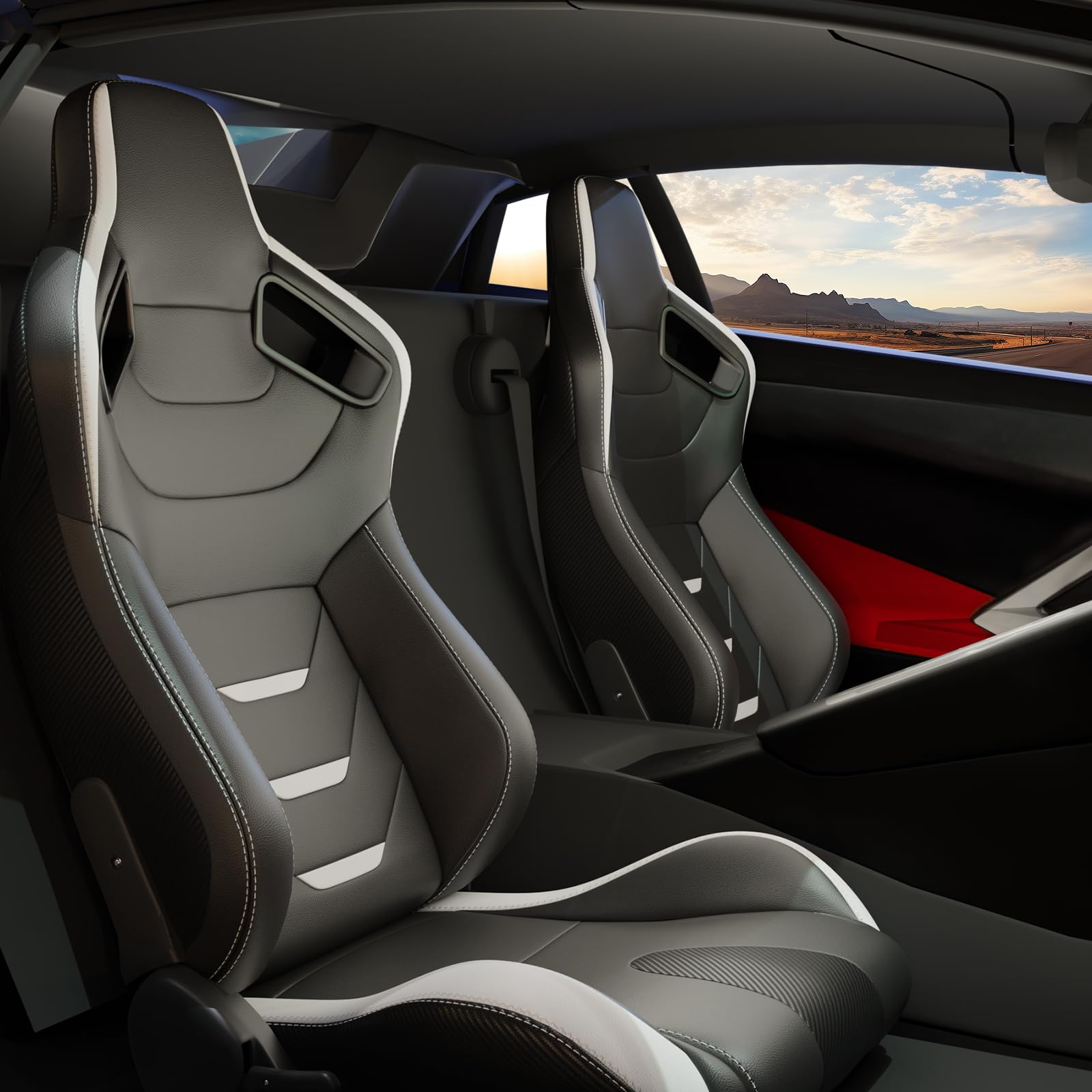 Pair of Universal Racing Seats, PVC Leather, Racing Bucket Seats with Dual Sliders, Reclinable for Driver and Passenger Side (VR002)