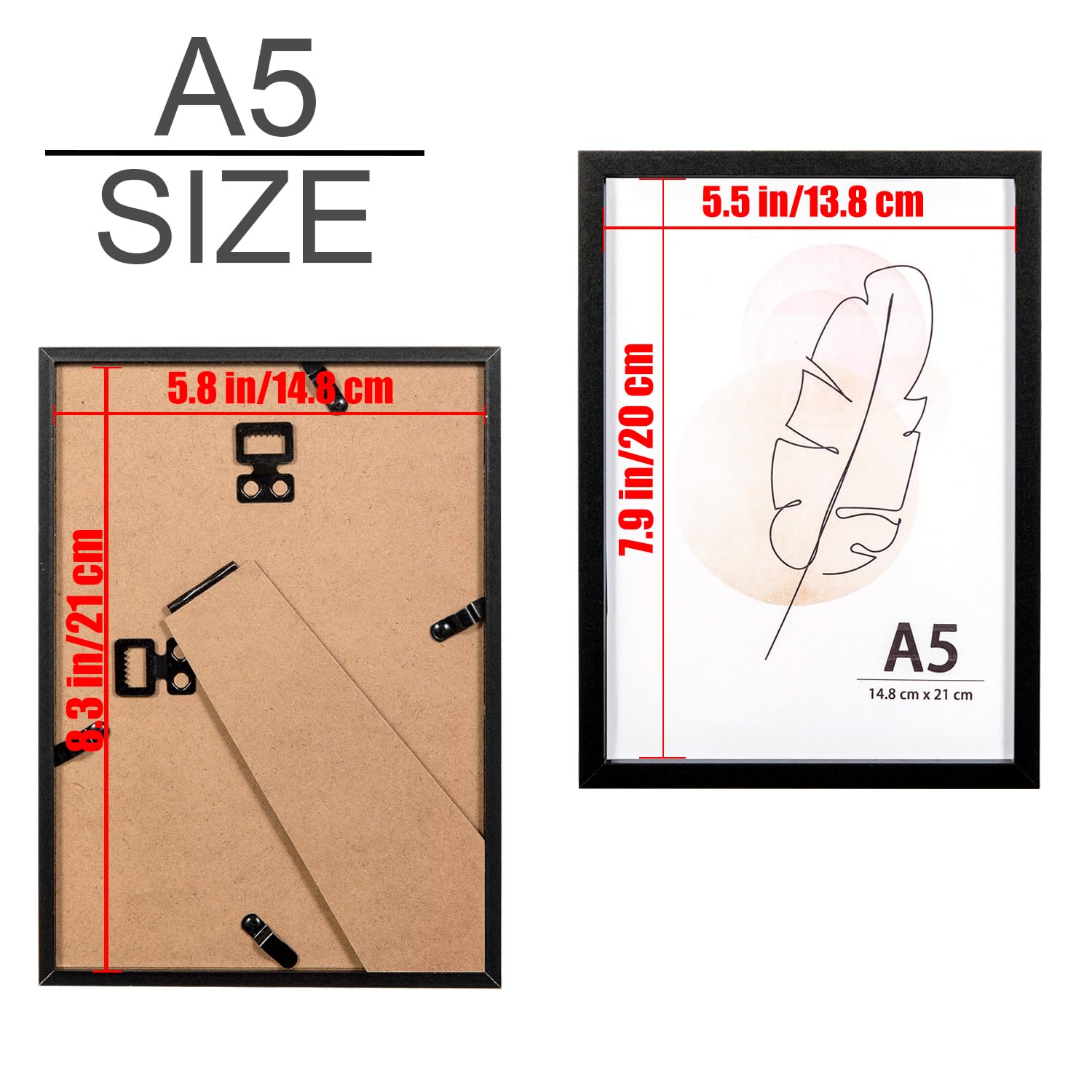KAIWIN A5 Picture Frame Black Set of 3, Wooden Poster Frame - Image 4