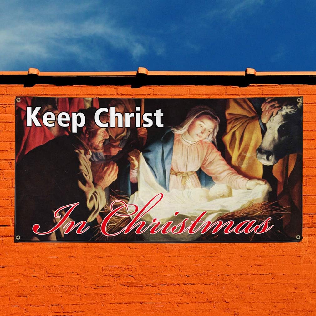 Vinyl Banner Sign Keep Crist in Christmas Christ Outdoor Marketing Advertising White - 24inx60in, 4 Grommets, One Banner