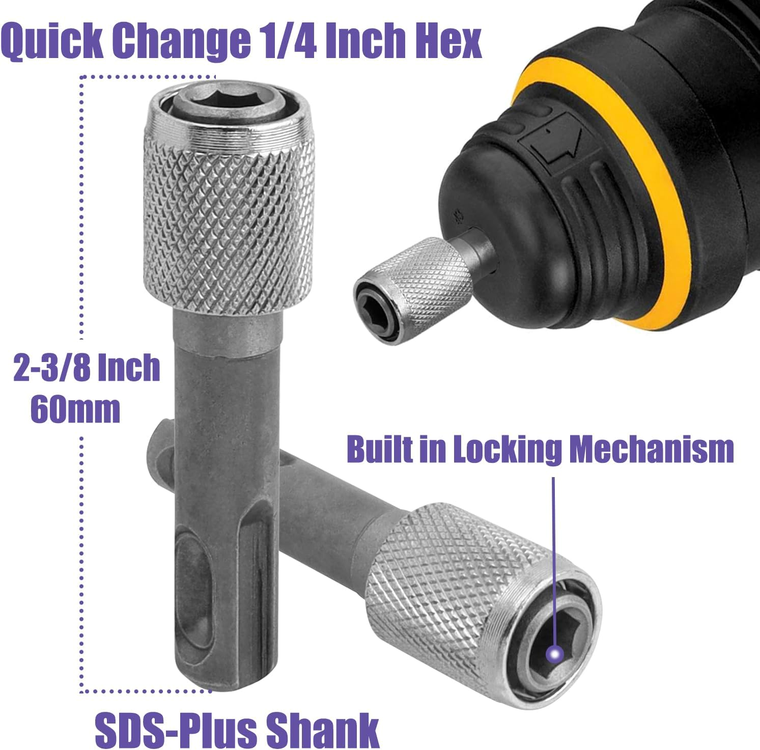 Yakamoz SDS Plus to 1/4" Hex Drill Chuck Adapter, 5 Pack SDS-Plus to Hex Socket Converter Quick Change 1/4 Inch Hex Shank Screwdriver Bit Holder for Rotary Hammer to Impact Drill Conversion Tool