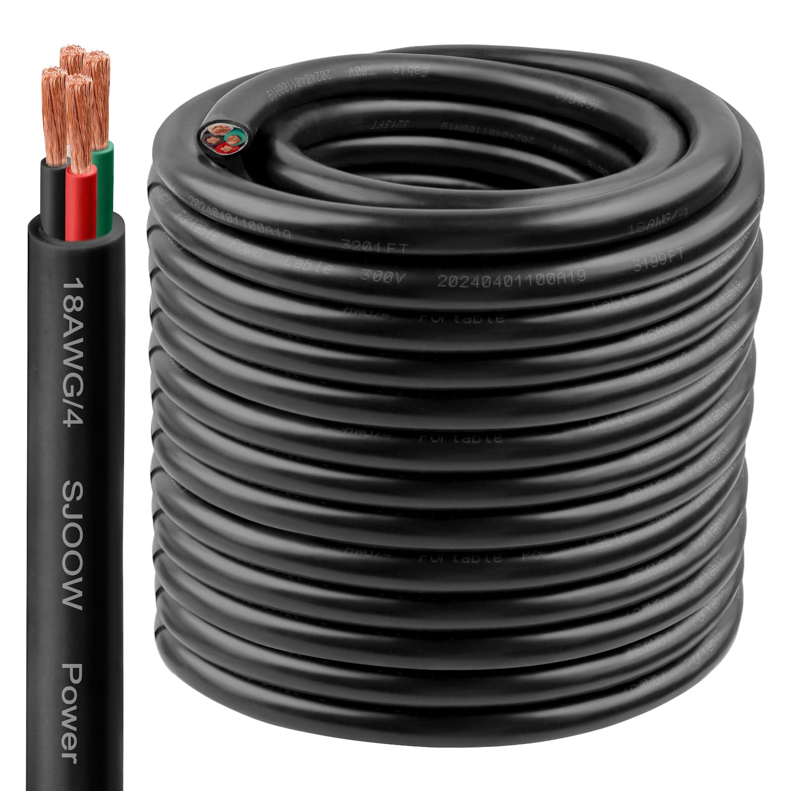 18/4 SJOOW Wire 150FT, 18 AWG 300V SJOOW Bulk Cable, 18 Gauge 4 Conductor Portable Cable for Welder,Generator,Portable Light,Circuits,EV Car Charger,Motor Lead