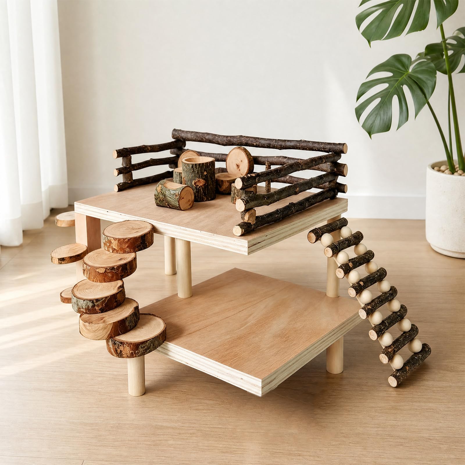 Accesorios para hámster DIY, casa de hámster en bois, plataforma, avec échelle et barrière de sécurité, aire de Jeu Escalade Pour Hamsters, dimensiones 47 × 34 × 22 cm