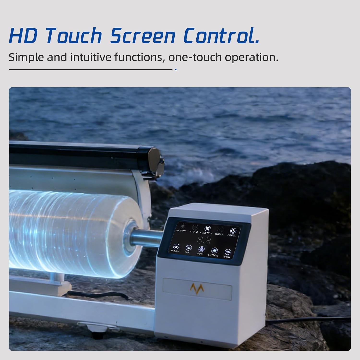 Commercial or Home Rotary Steam Roller Ironer with Stand, Continuous Steam Ironing Machine with Foot Pedal Operation, High-Pressure Heated Plate, Suitable for Hotel Linens and Other Flat Fabrics