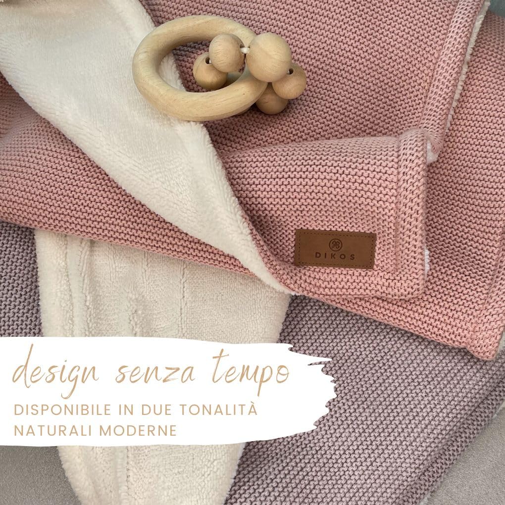DIKOS Coperta invernale per neonati, di alta qualità, colore: rosa scuro, morbida coperta invernale per neonate, in cotone biologico e caldo pile (Oeko-Tex 100), regalo elegante per la nascita (rosa)