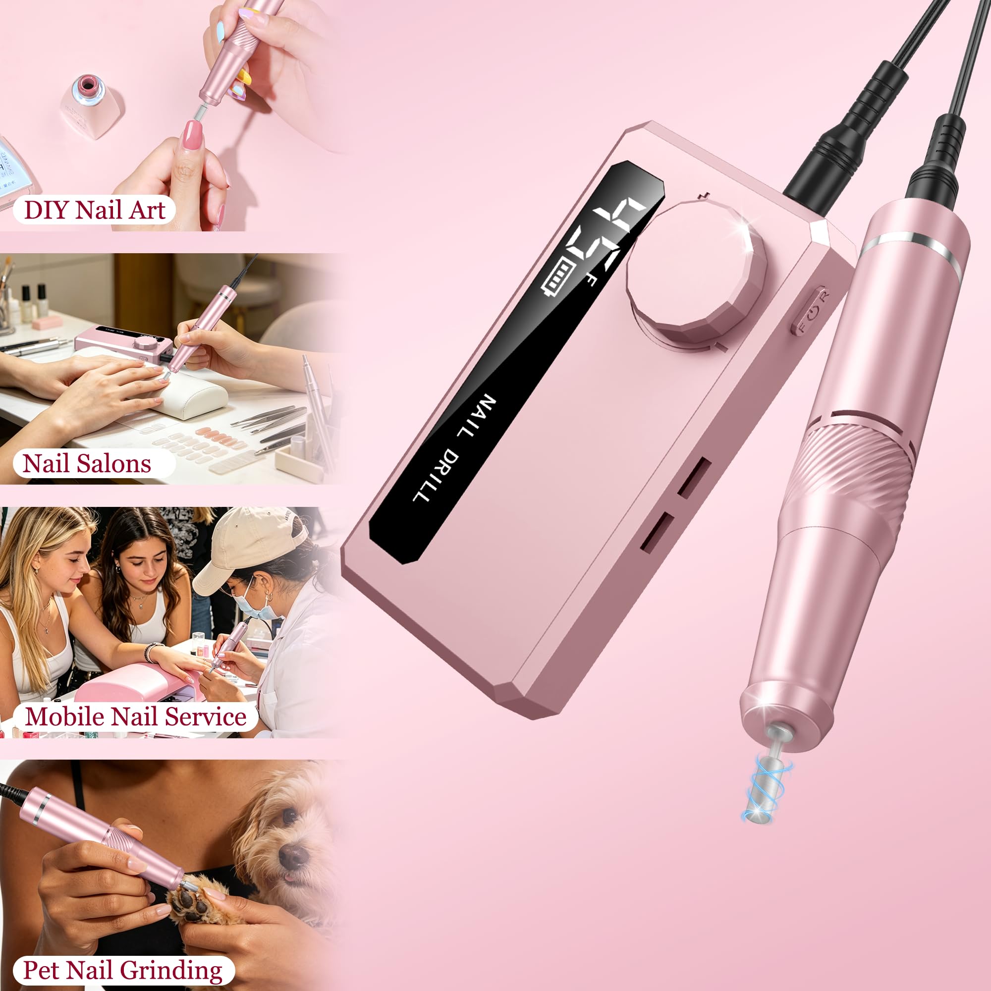 Fresa elettrica per unghie, professionale, per unghie in gel e acrilico, 45000 giri/min, senza fili, ricaricabile, kit per pedicure e manicure, per piedi e mani