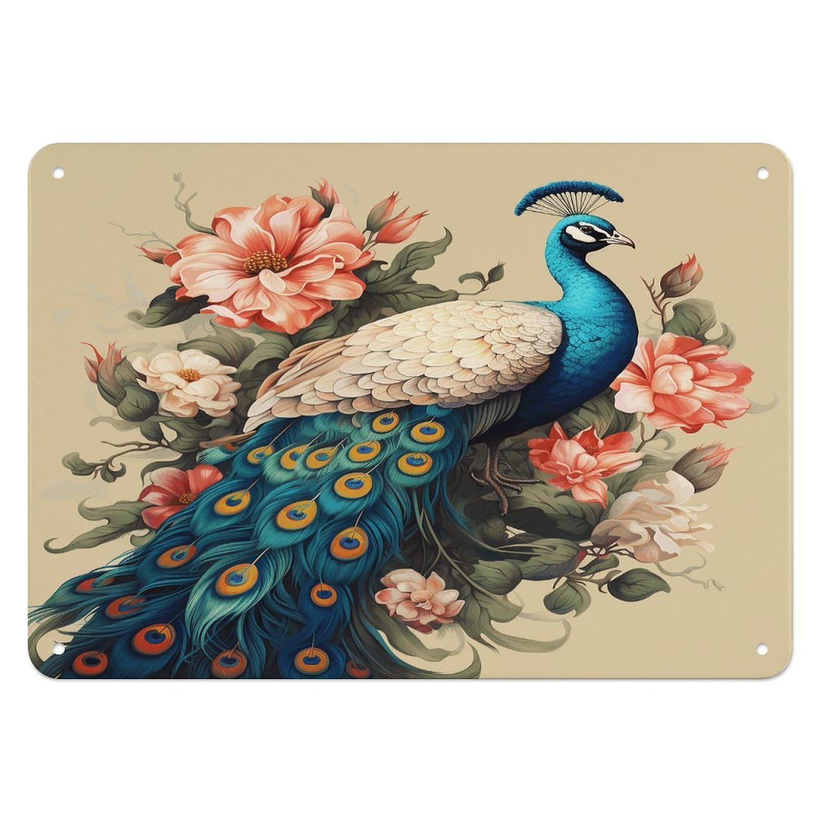 Fekiloot Style Peacock And Flowers Wall Decor Iron Painting Metal Sign