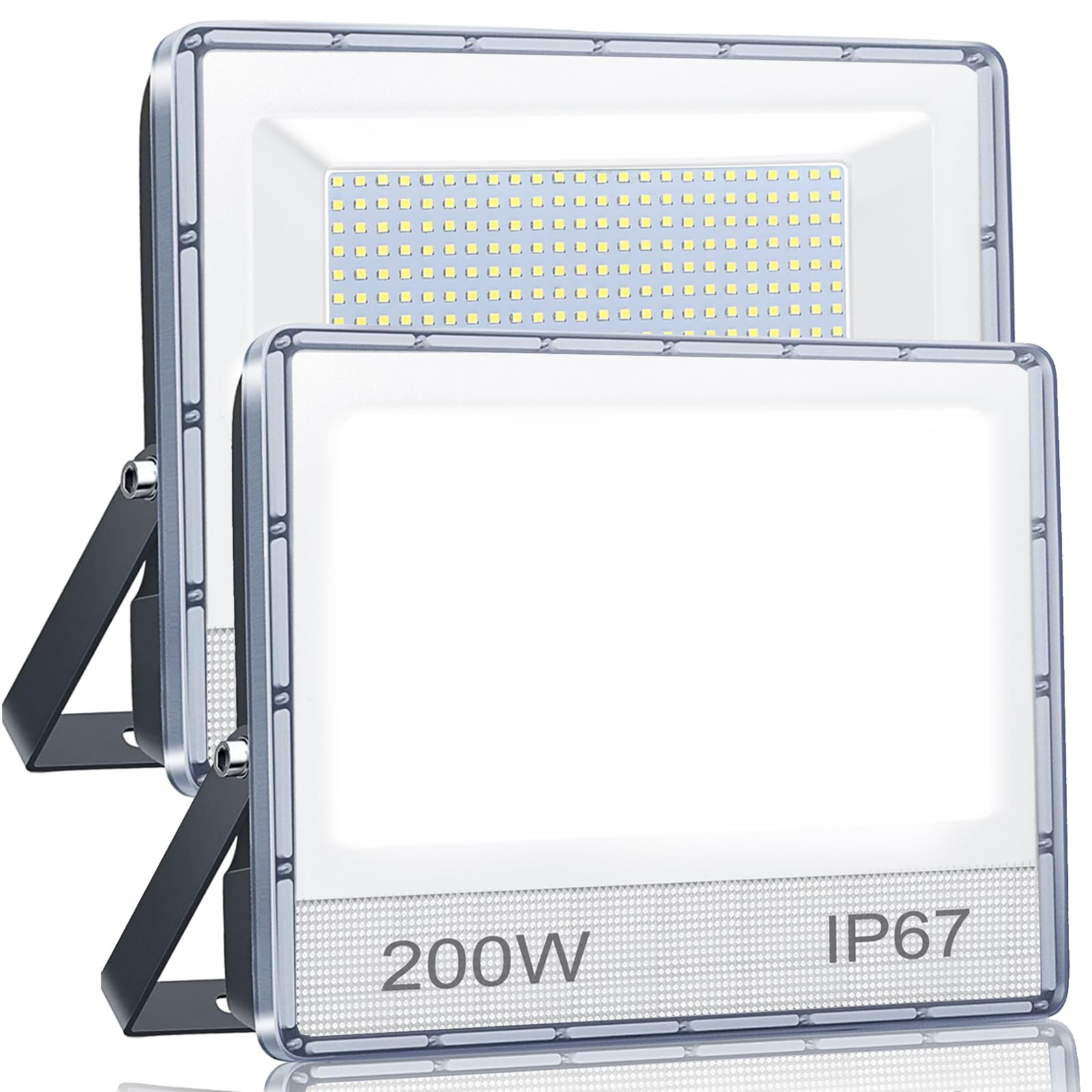 Focos Led Exterior, 200W 20000LM Focos LED Floodlight 6500K Blanco Frío, IP67 Impermeable Proyector LED Exterior, Luces Led Exterior para Jardín, Garaje, Terraza, Patio,Trasero, 2PC