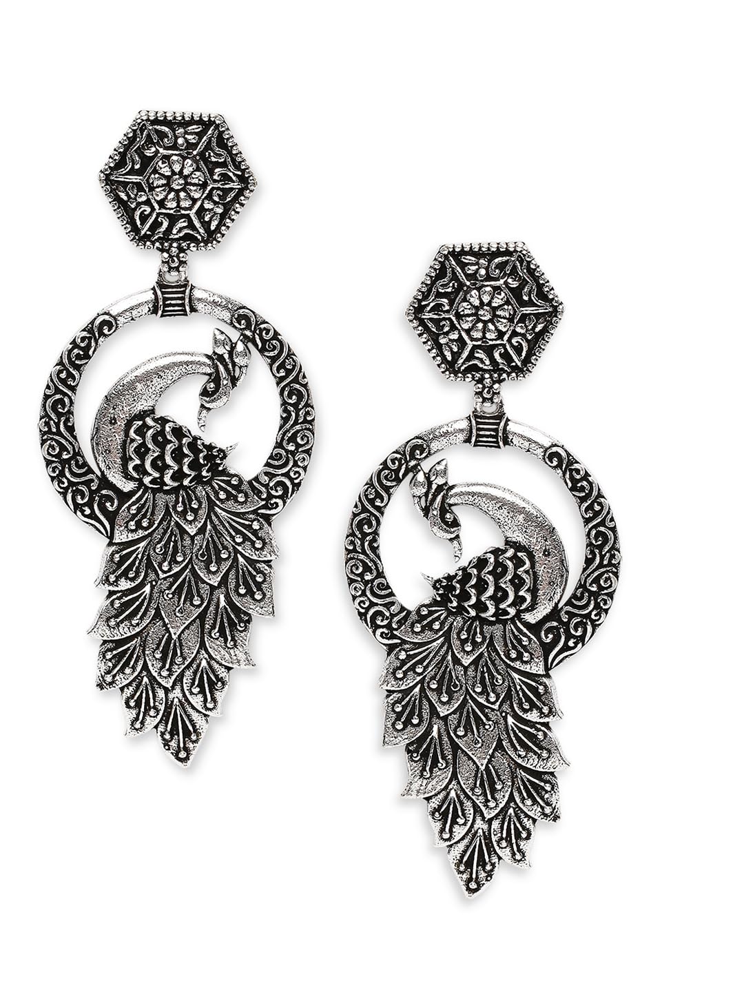 fabula Jewellery Silver Oxidised Silver Look Alike Peacock Shape Ethnic Drop Earrings For Women & Girls Stylish Latest (EJAM83_AFR1) (B0CKHYLQ8S) Amazon Price History, Amazon Price Tracker