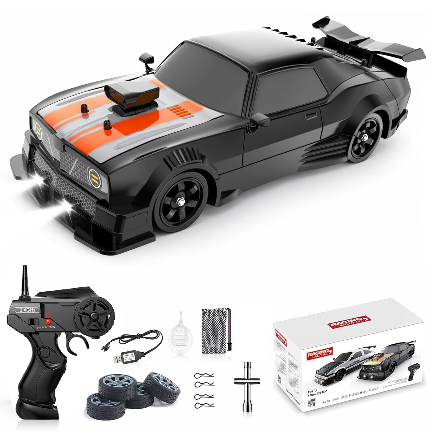 FEXXA RC Drift Car, 1:16 Scale Remote Control Car, 4WD 40KM/H High Speed RC Racing, 2.4GHz Electric Sport Driftings with Headlight, Drifting Tires and Racing Tires for Adults (B-Black)-image-34