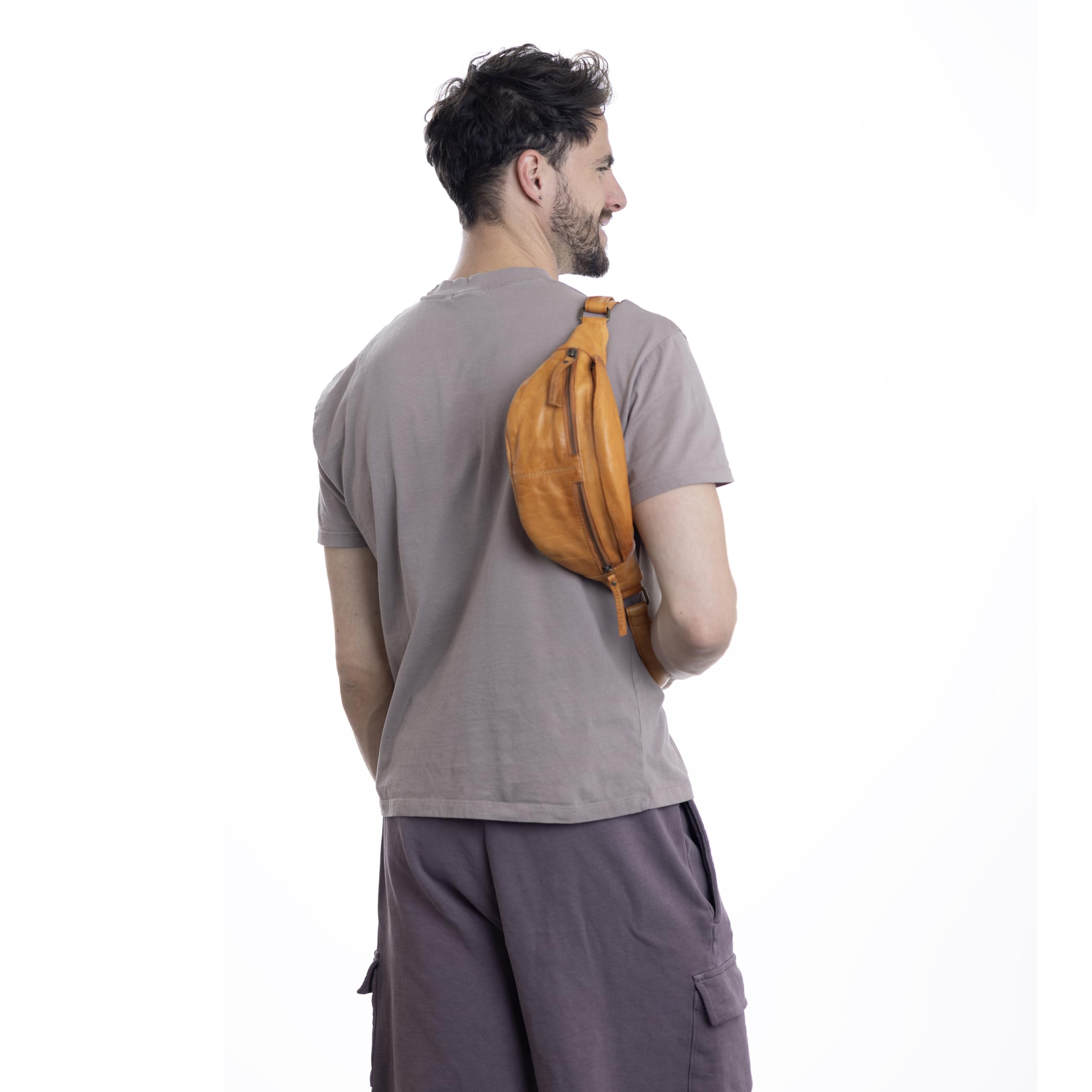 Gusti Gürteltasche Leder Acton – Bauchtasche Leder Damen & Herren im Vintage-Stil - Geräumige Hüfttasche Herren & Damen mit 3 Fächern