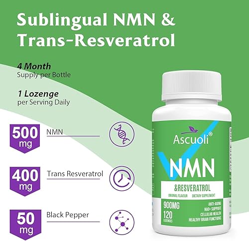 Miniatura 3 de Sublingual NMN 500mg + Trans-Resveratrol 400 mg, fórmula avanzada 3 en 1 99% puro NMN Resveratrol Suplemento para Boost* NAD, células, inmune,