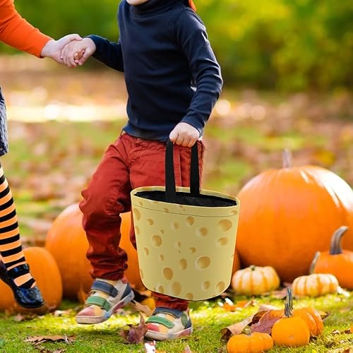 Miniatura 7 de Bolsa de truco o trato de Halloween con patrón de queso amarillo, cubos de dulces de Halloween para cestas de golosinas de Halloween, bolsas