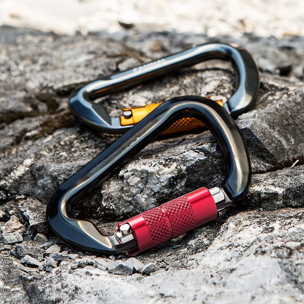 Karabinek D klips pierścieniowy, karabińczyk z karabińczykiem D klips pierścieniowy, klips 2 sztuki 25 kn wytrzymałe Karaiby, Kemping Turystyka na świeżym powietrzu, super trwały, czarny, 112 x 75 mm