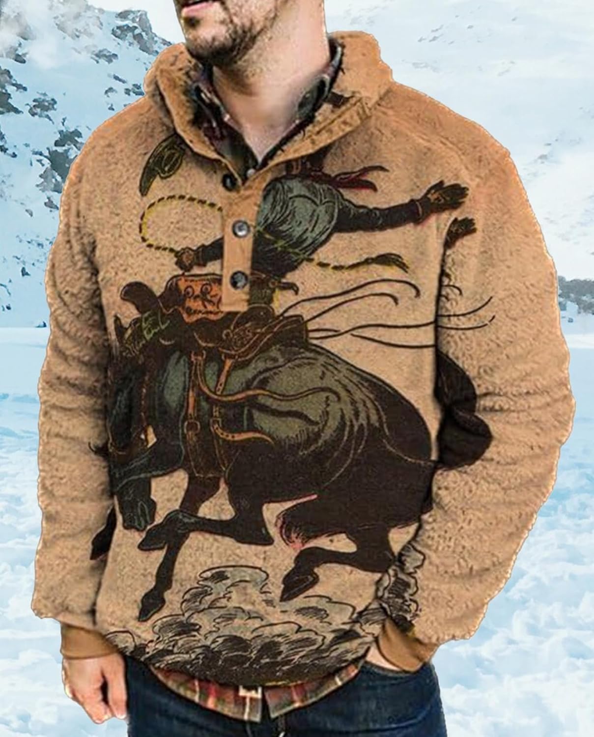 Western Sweatshirts for Men Aztec Fleece Pullover Sweatshirts Mens Vintage Print Fuzzy Sweatshirt - Image 4