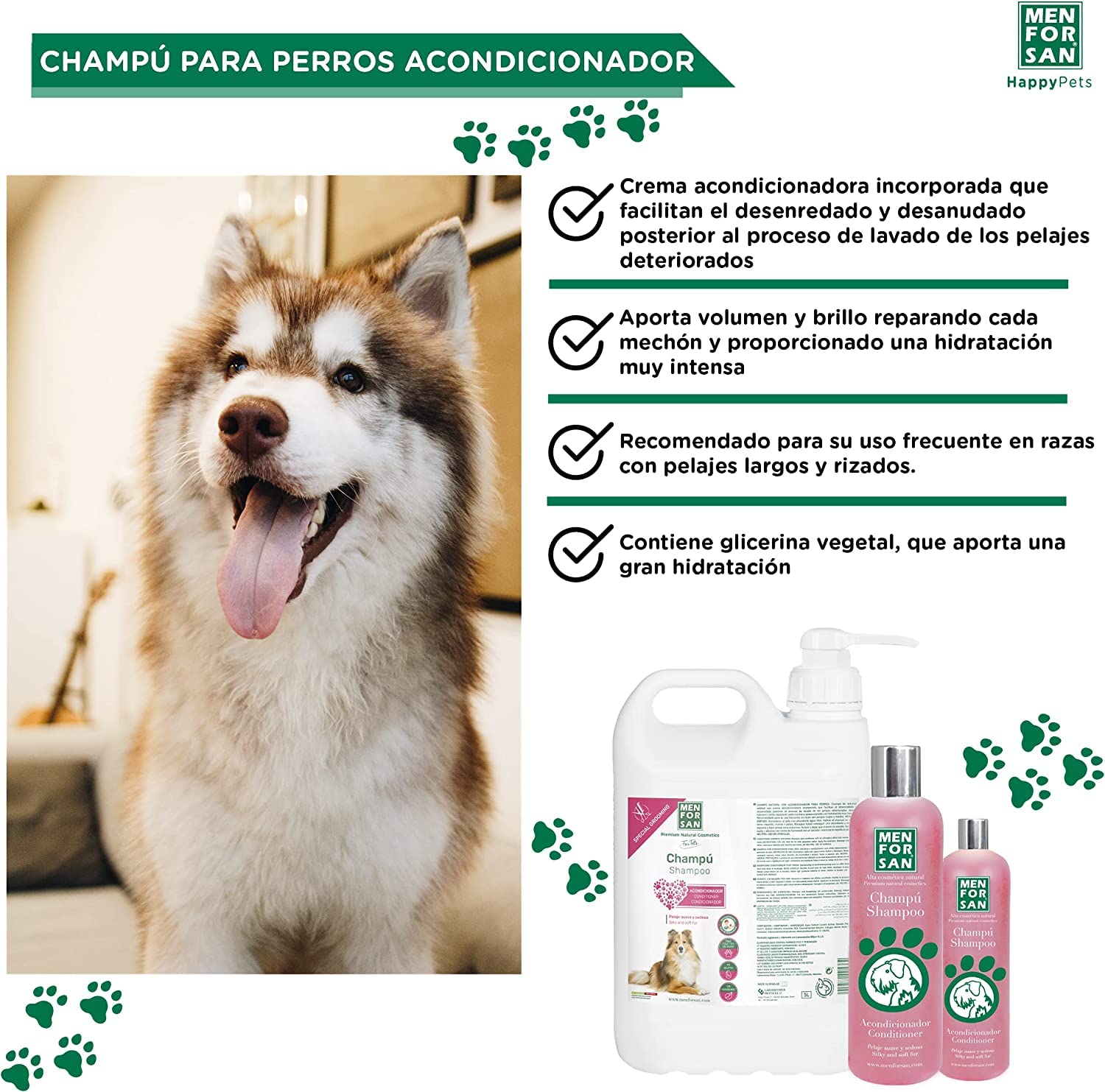 Menforsan champú Acondicionador 300ml | ph Neutro | colágeno Natural | glicerina Vegetal | desenreda el Pelaje | Fragancia de Fresa