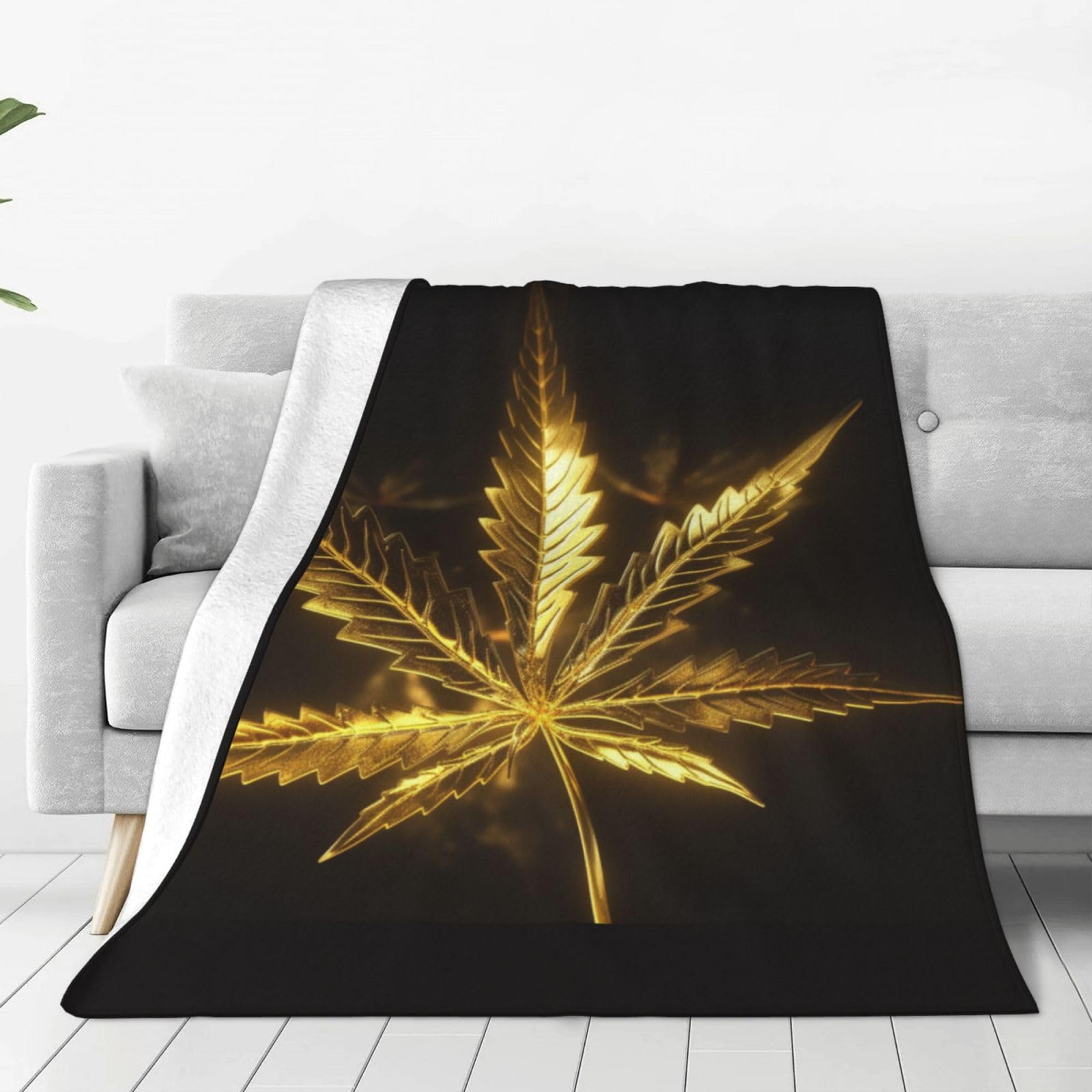 Couverture en flanelle respirante Golden Cannabis jeté de lit chaud et peluche pour canapé