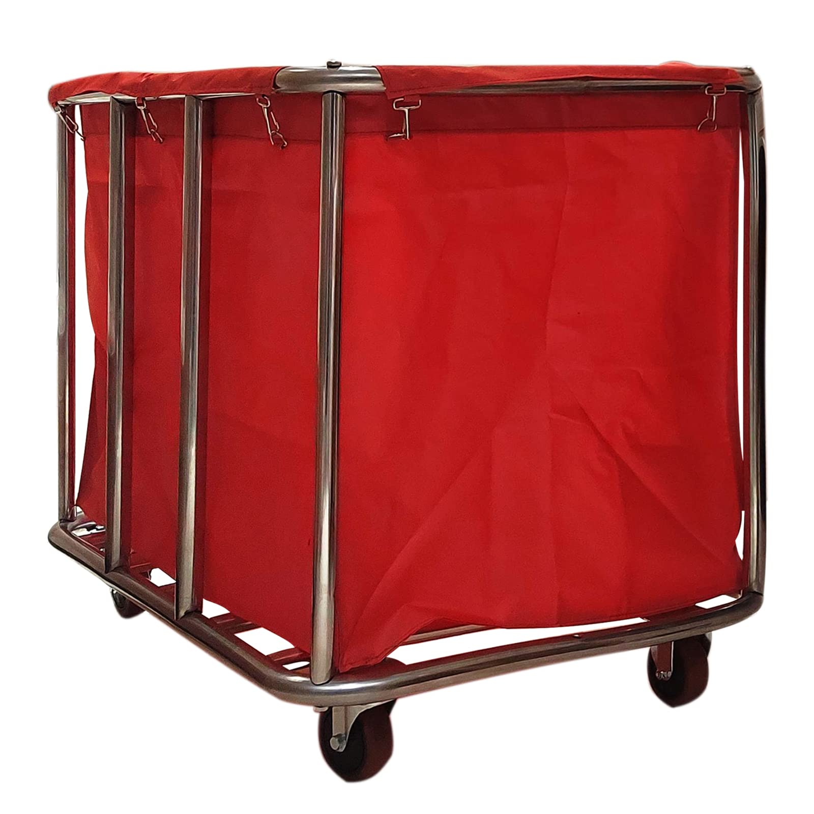 Commercial Laundry Cart with Wheels, 11.35 Bushel large Laundry Rolling Bins with Removable Waterproof Canvas Lining Basket, Heavy Duty Stainless Steel Laundry Hampers for Hotels & Hospital