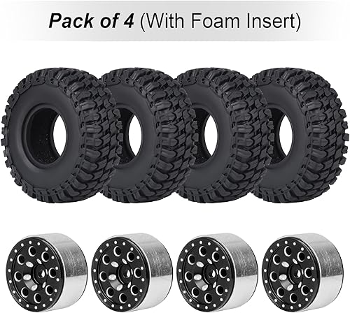 Miniatura 10 de Hobbypark 1.0 Beadlock Ruedas y neumáticos de metal micro orugas con espaciadores de rueda compensados para 124 RC Crawler Car Axial SCX24 AXI90081