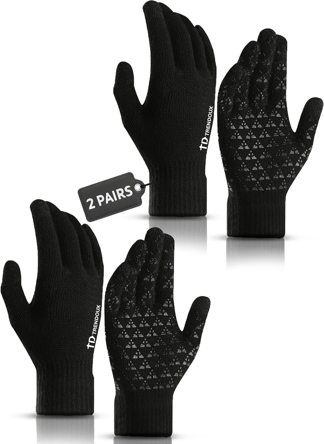 TRENDOUX 2 Pairs Touchscreen Winter Gloves： Anti-Slip Knit Cold Weather Warm Gloves for Men Women Driving Running Gift