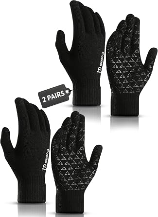 TRENDOUX 2 Pairs Touchscreen Winter Gloves Anti-Slip Knit Cold Weather Warm Gloves for Men Women Driving Running Gift