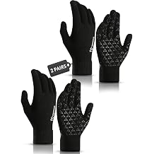 TRENDOUX 2 Pairs Touchscreen Winter Gloves Anti-Slip Knit Cold Weather Warm Gloves for Men Women Driving Running Gift