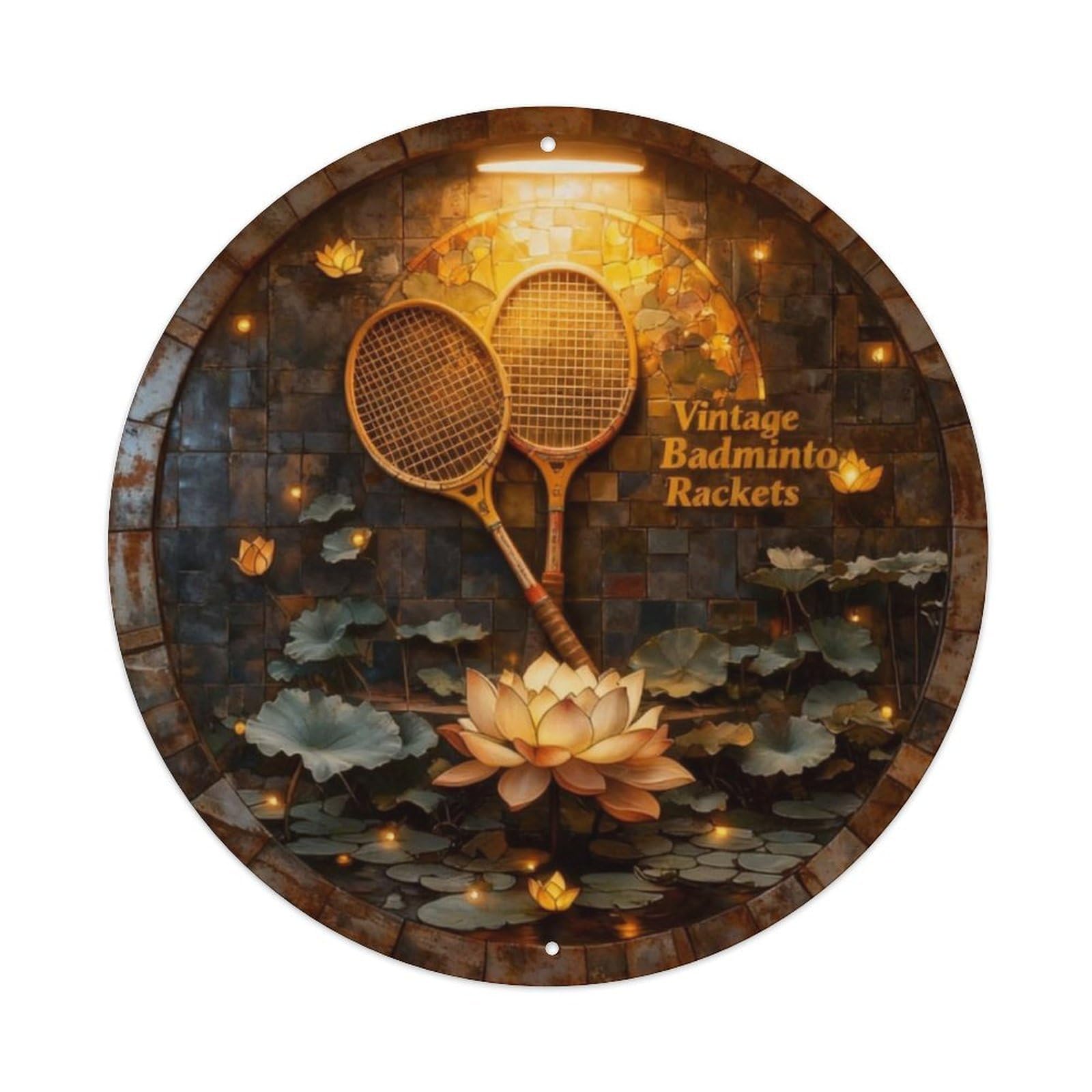 Vintage Badminton Rackets Metal Tin Sign Plaque