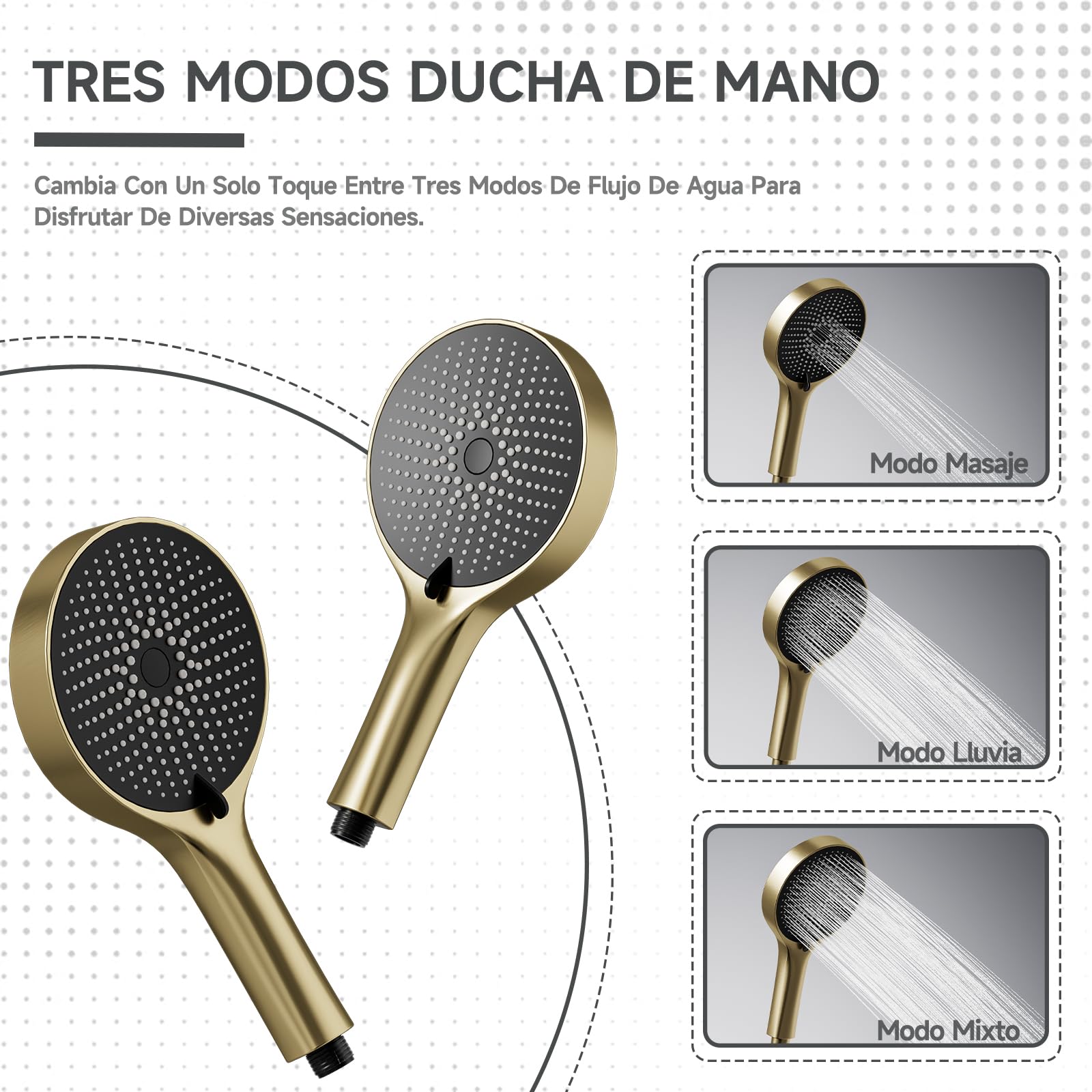 Columna ducha,Rociador de ducha de alta presión redondo 40 x 40 cm,Cabezal de ducha de lluvia ajustable 360°,Con boquilla antical,Juego de ducha de baño de oro cepillado,Kit de ducha con ducha de mano