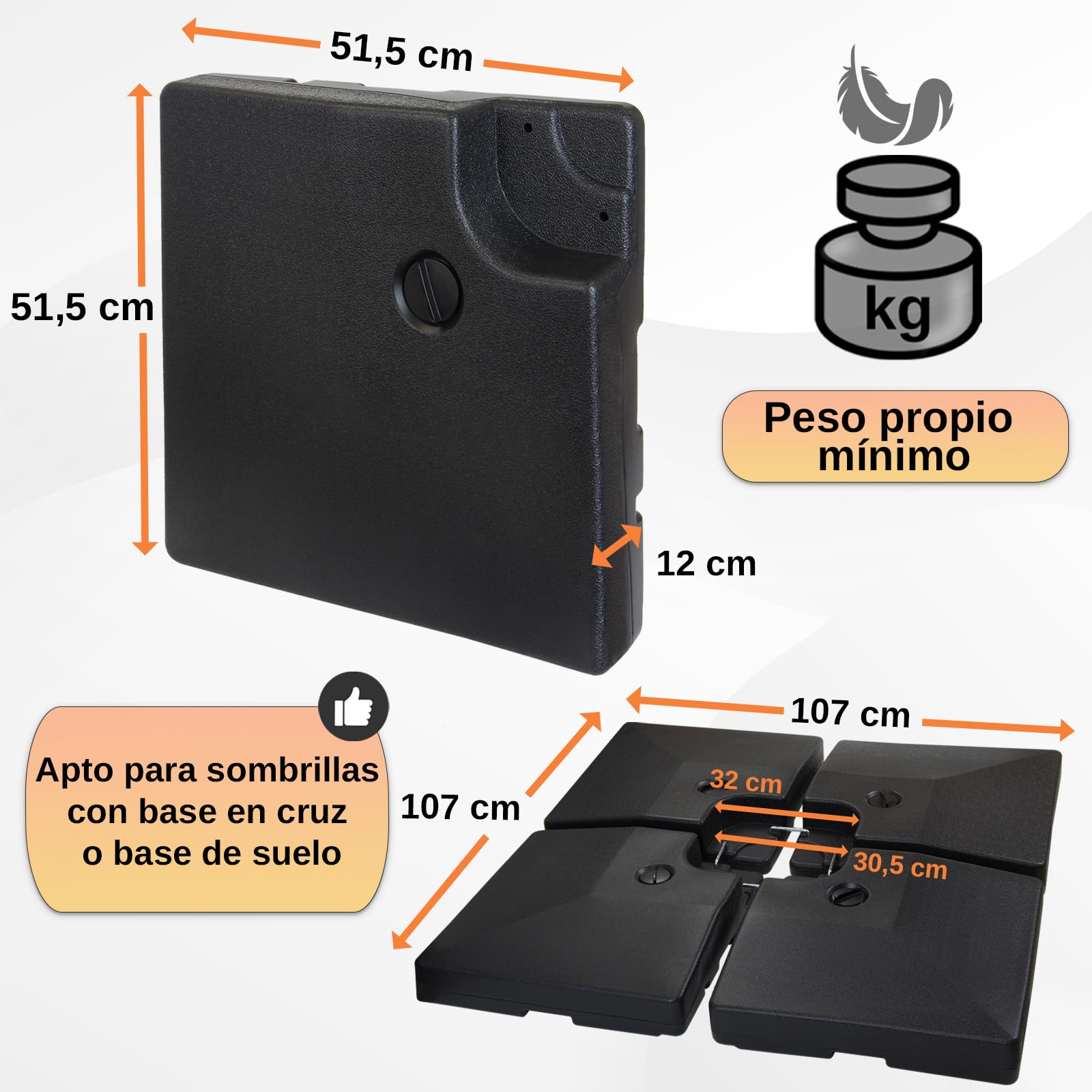 Montafox Peso de la sombrilla Base para sombrilla 4 Partes por Parasol Base Cruzada Negro 90 litro / 150 kg - para llenar de Agua o Arena