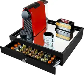Reluz Art Bandeja Porta Cápsulas Espelho 1 Gaveta com Corrediças Telescópicas para Cápsulas Nespresso Original, Vertuo, Dolce Gusto Três Corações ou Delta Q (Nespresso Original, Preto)