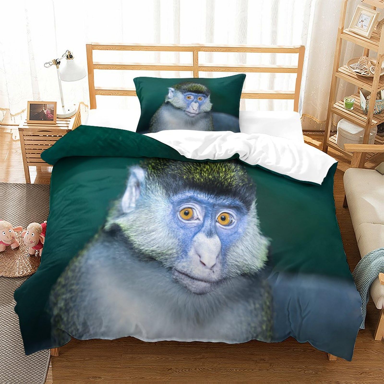 P1S9U7W5Y Vivid Monkey 3D Printed Animal Duvet Cover Set 3pcs Microfiber Monkey Bedding Set Single