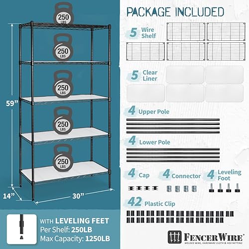 Miniatura 2 de Fencer Wire NSF - Estantería de alambre de altura ajustable con forro estantería de almacenamiento de sótano estantes de almacenamiento de acero