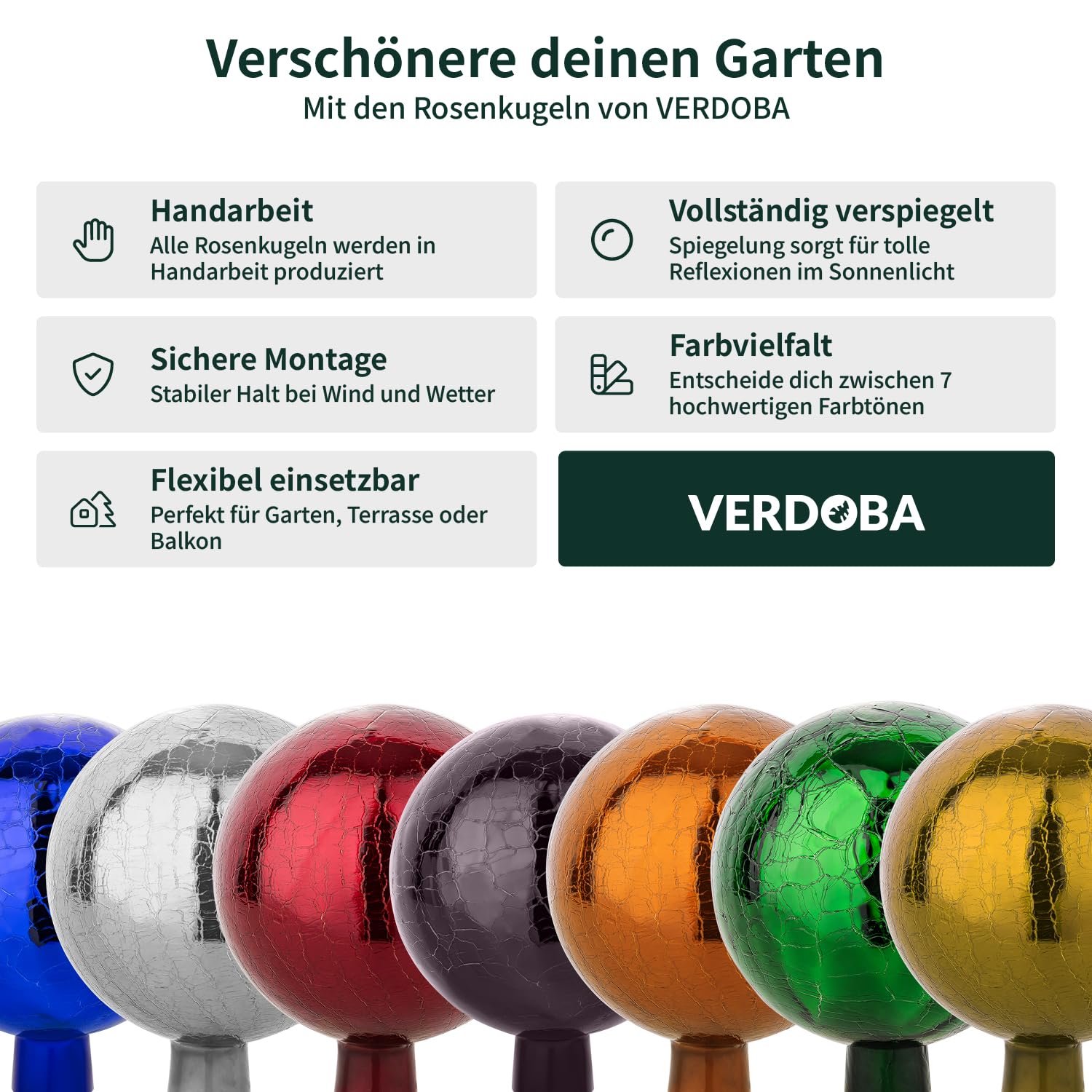 VERDOBA - Kulki ogrodowe do użytku na zewnątrz – kula różana do ogrodu – kule dekoracyjne do użytku na zewnątrz w wielu kolorach – kula ogrodowa wyprodukowana ręcznie (zielona, kryształowa, 15 cm)