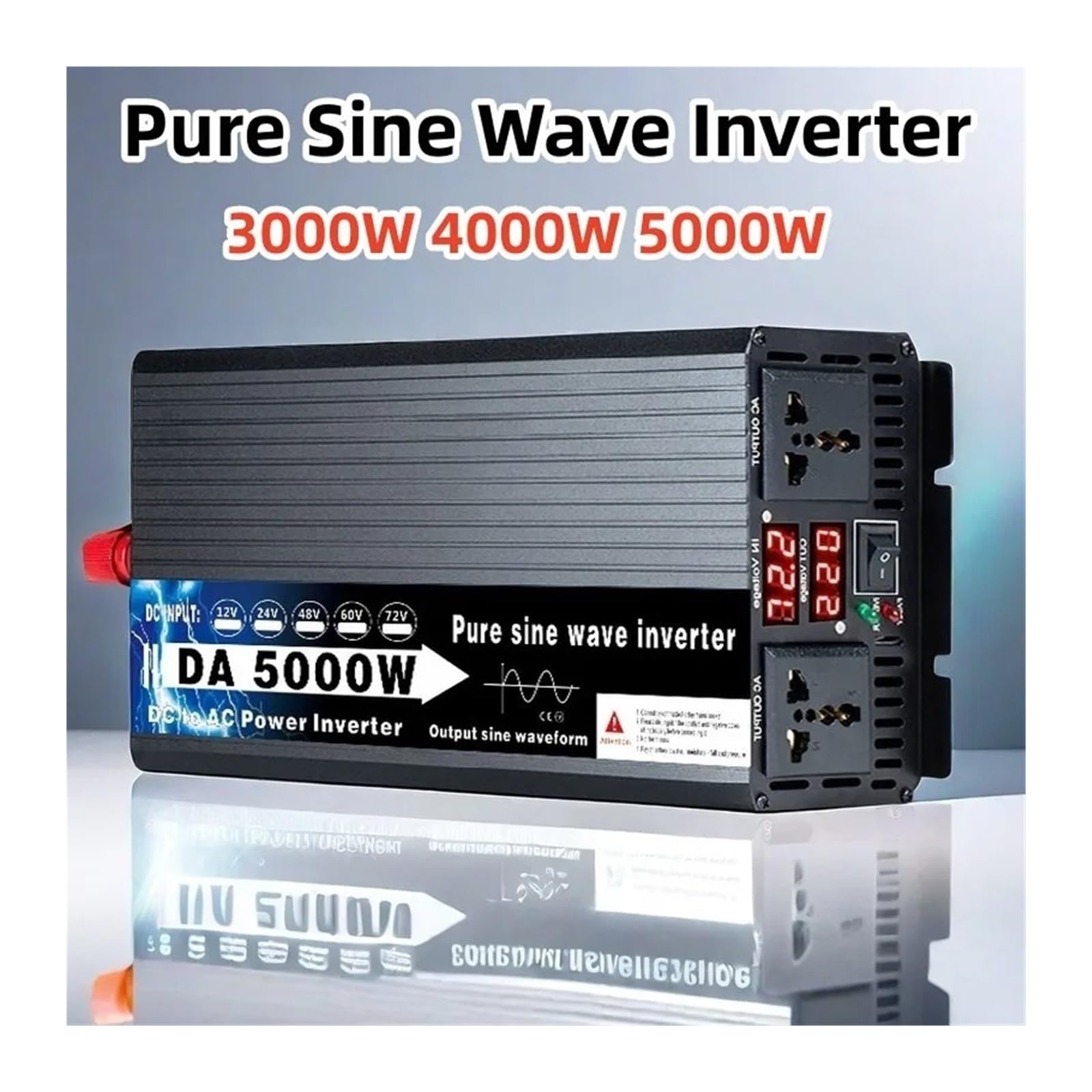 Inversor Onda Sinusoidal Pura 3000W 4000W 5000W CC 12V 24V 48V 60V 72V A CA 110V 220V Inversor Solar para Coche con Doble Pantalla Digital Portátil(48V,110V(60HZ),3000W 1500W)