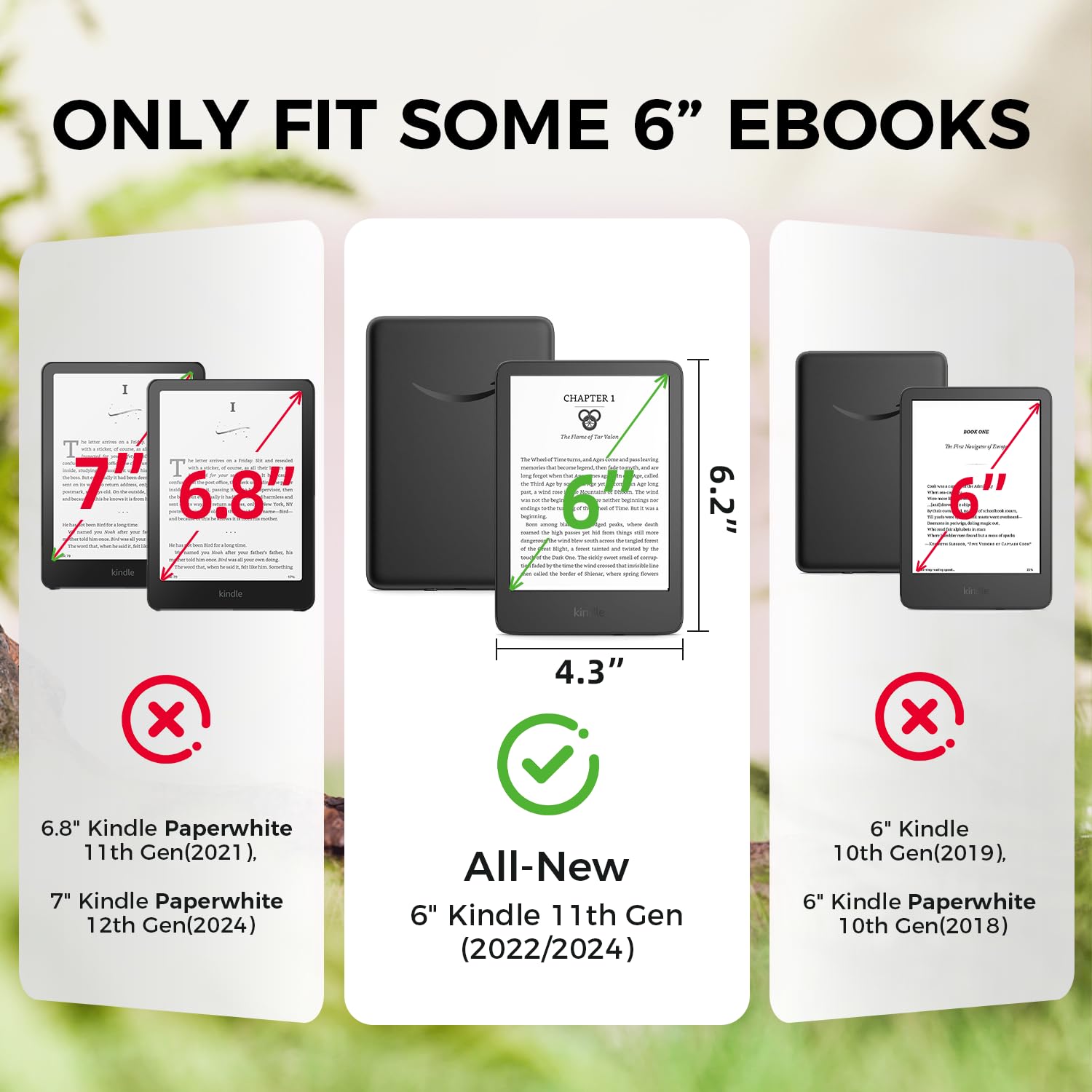 Custodia trasparente verde da 6 pollici con cinturino da polso per Kindle di 11a generazione (versione 2024/2022), graziosa custodia sottile per eReader PocketBook Verse da 6 pollici (versione 2023