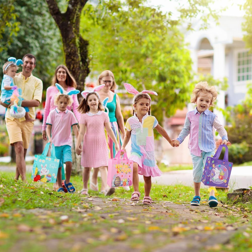 Easter Gift Bags ,6pcs Easter Tote Bags with Handles,Happy Easter Gift Bags for Kids, Non-Woven Reusable Easter Goodie Bags,Egg Hunt Game Easter Holiday Party Supplies - Image 6