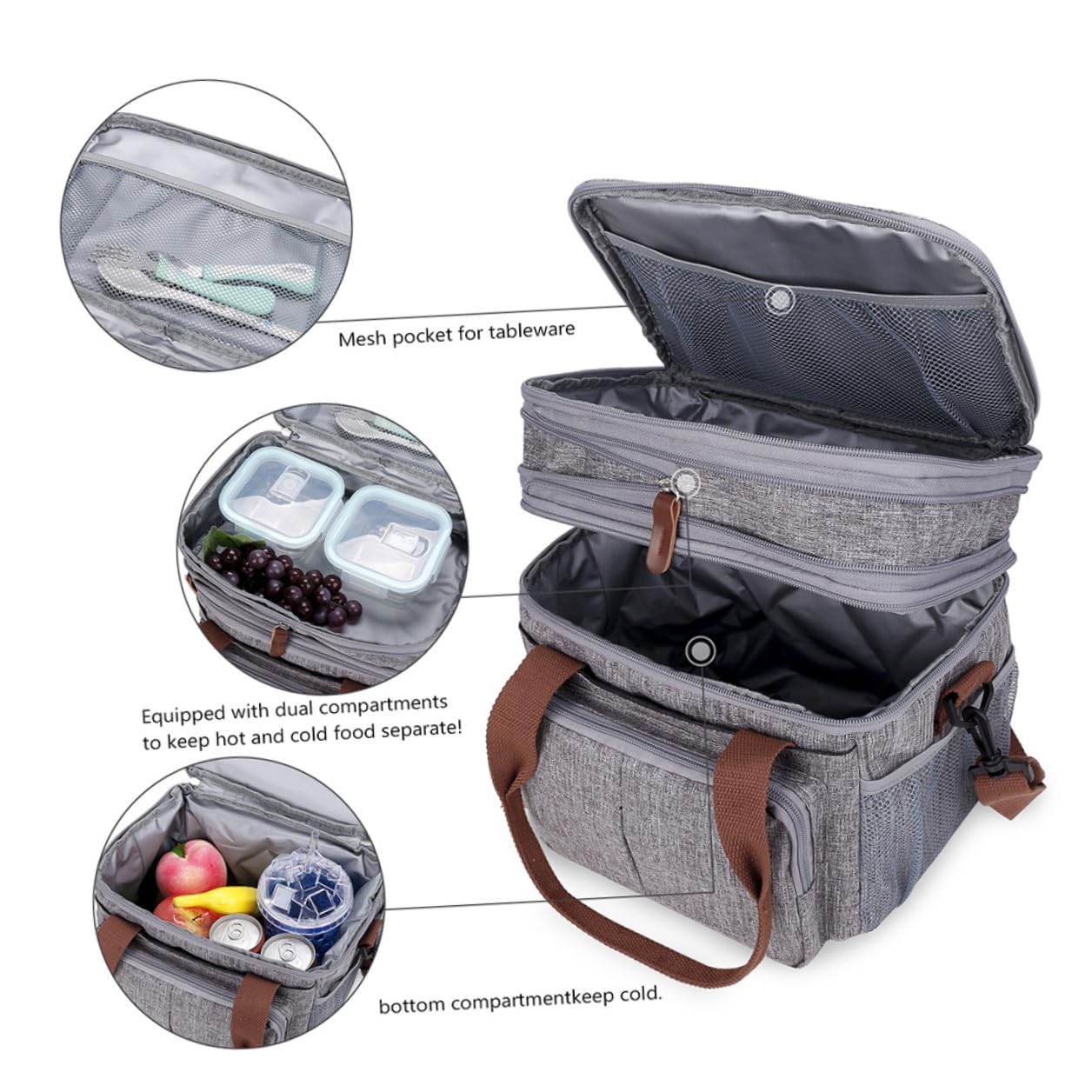 Gadpiparty Wasserdichte Lunch tasche Große Kapazität Isolierte Kühltasche Picknicktasche für Outdoor Arbeit Schule mit Netzfächern und Reißverschluss