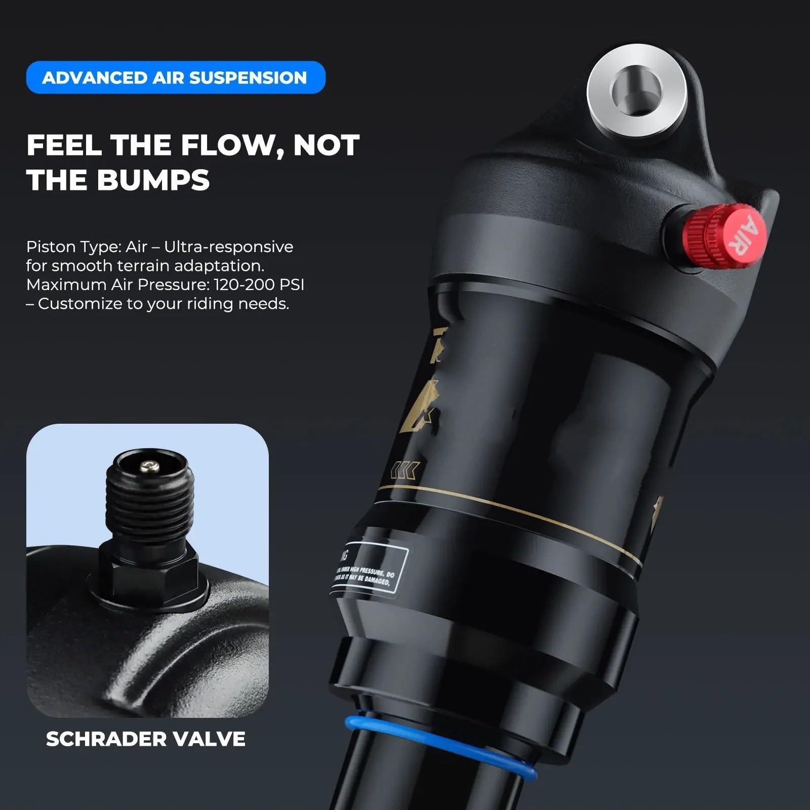 suspensión neumática trasera amortiguadores Suspensión Neumática Trasera Para Bicicleta Montaña, Amortiguador Compresión Ajustable Para Bicicleta Eléctrica Montaña 165Mm 190Mm.(165MM-White)