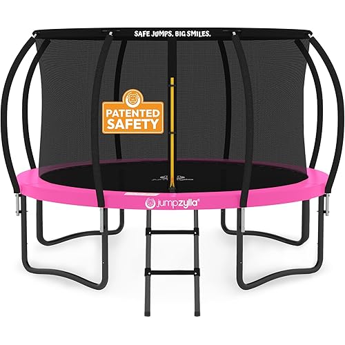 JUMPZYLLA Trampoline Outdoor 8FT 10FT 12FT 14FT 15FT 16FT with Enclosure and Ladder, ASTM Approved Recreational Trampoline for Kids and Adults, Anti-Rust Coated Frame