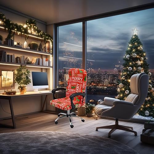 Miniatura 6 de Fundas para silla de oficina de Navidad, funda protectora universal elástica para silla de jefe de respaldo alto moderno y sencillo (XMAS05, M)