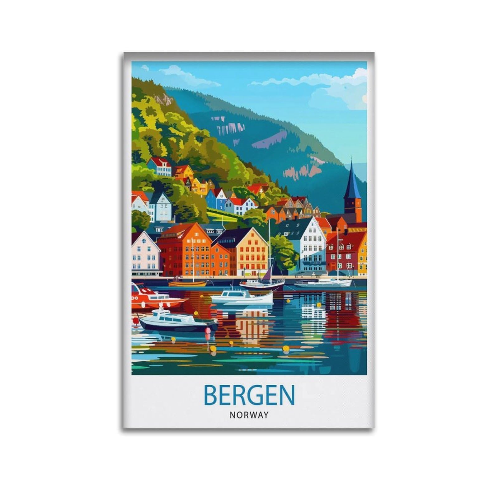 xiaoxiaoshen Bergen Norway Travel Norwegian Lover Canvas Poster Wall Art Prints Room Aesthetic Murals Bedroom And Living Decorations 20x30inch(50x75cm)