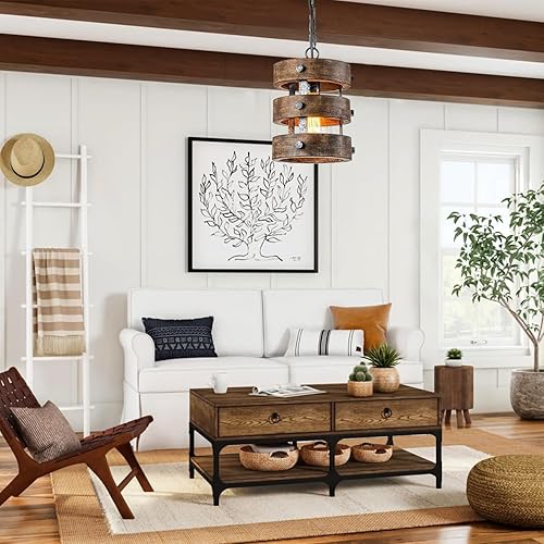 Miniatura 9 de Paquete de 2 luces colgantes de madera de granja, isla de cocina, accesorios de iluminación para comedor, lámpara rústica sobre mesa, lámpara de