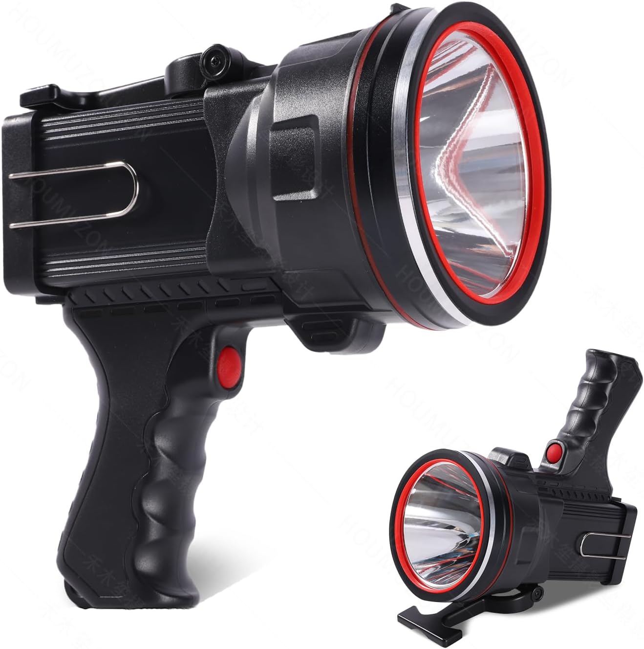 Rechargeable Spotlight, Super Bright 100,000 Lumens LED Long Lasting Large Flashlight Flood Light with Folding Mount for Hunting, Camping, Boat, Home Emergency Light (Black) - Image 2