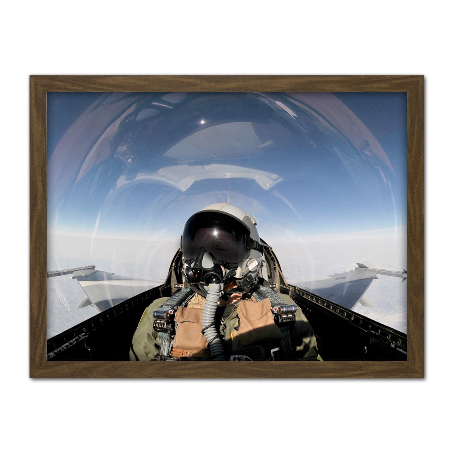 Military USA USAF Air Force Pilot F-16 Fighting Falcon Jet Photo Artwork Framed Wall Art Print 18X24 Inch